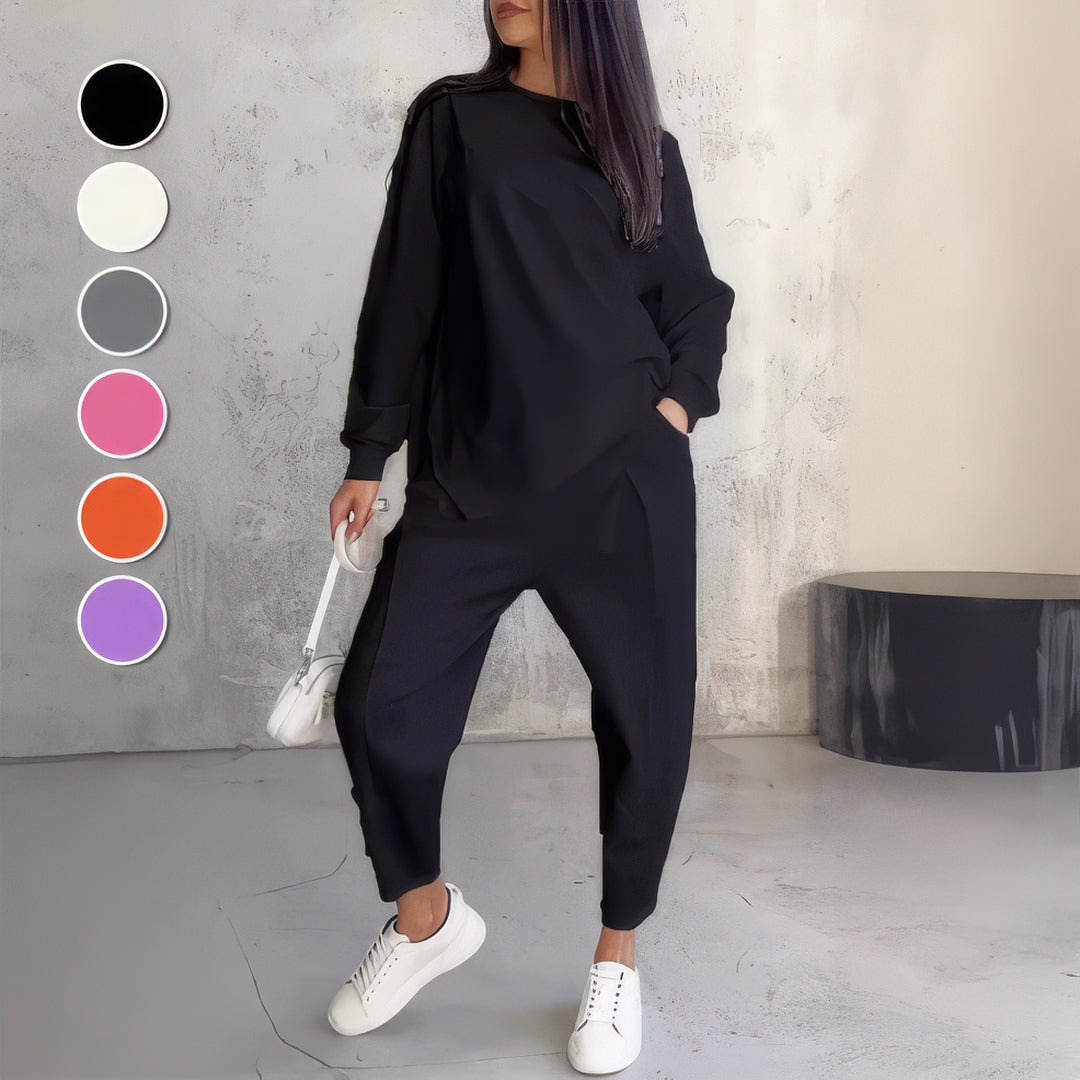 Conjunto de sudadera de manga larga con dobladillo irregular y pantalones