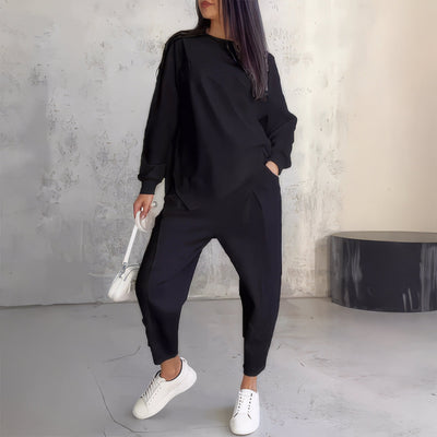 Conjunto de sudadera de manga larga con dobladillo irregular y pantalones